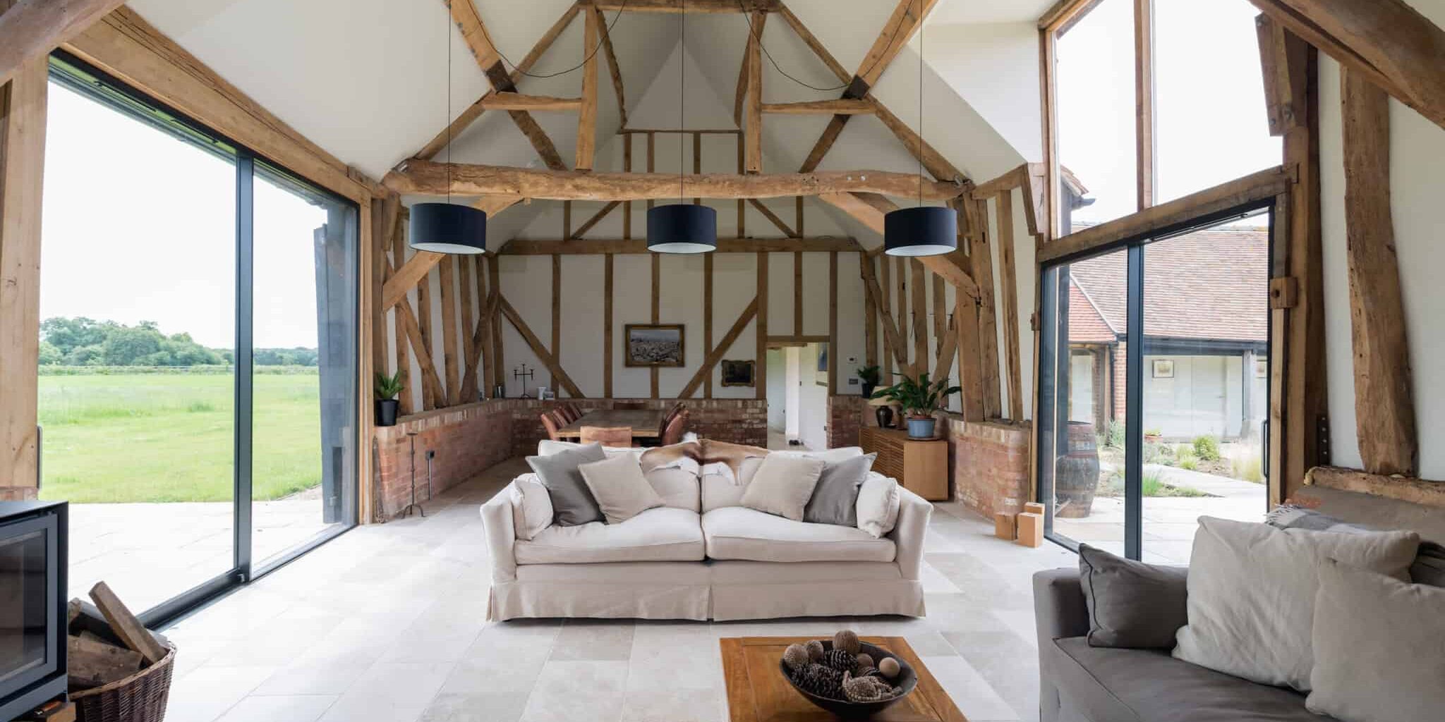 Windows and sofa in modern living room